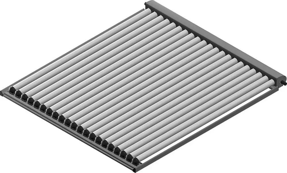Rollensystem mit mehreren grauen Rollen auf einem rechteckigen Gestell, geeignet für Bosch-Geräte zur Unterstützung von Materialien oder Produkten.